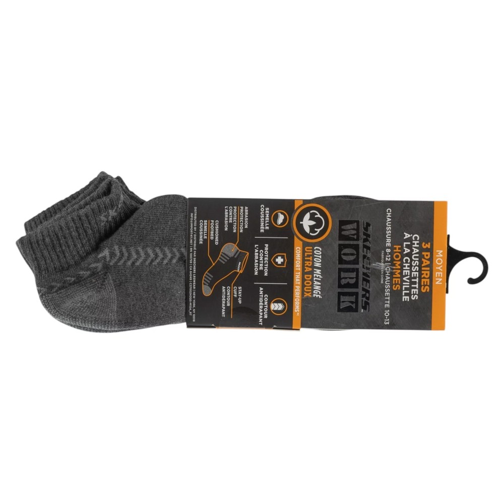 Skechers 3pk Terry Train Work Socks S102684-GRY, Skechers