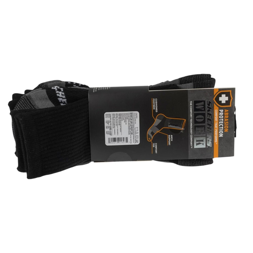 Skechers 3pk Mens 1/2 Terry Work Socks S106859-BLK, Skechers