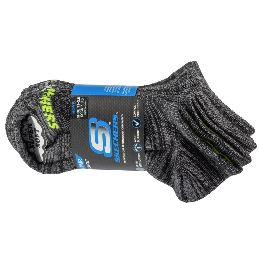 Skechers 6pk Boys No Terry Socks S112222-BLK, Skechers Skechers 6pk Boys No Terry Socks S112222-BLK, Skechers