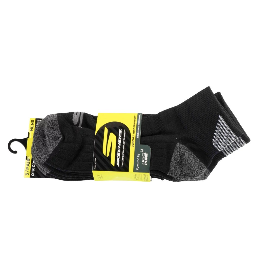 Skechers 3pk Mens 1/2 Terry Qtr Crew Socks S114662-HBLK, Skechers