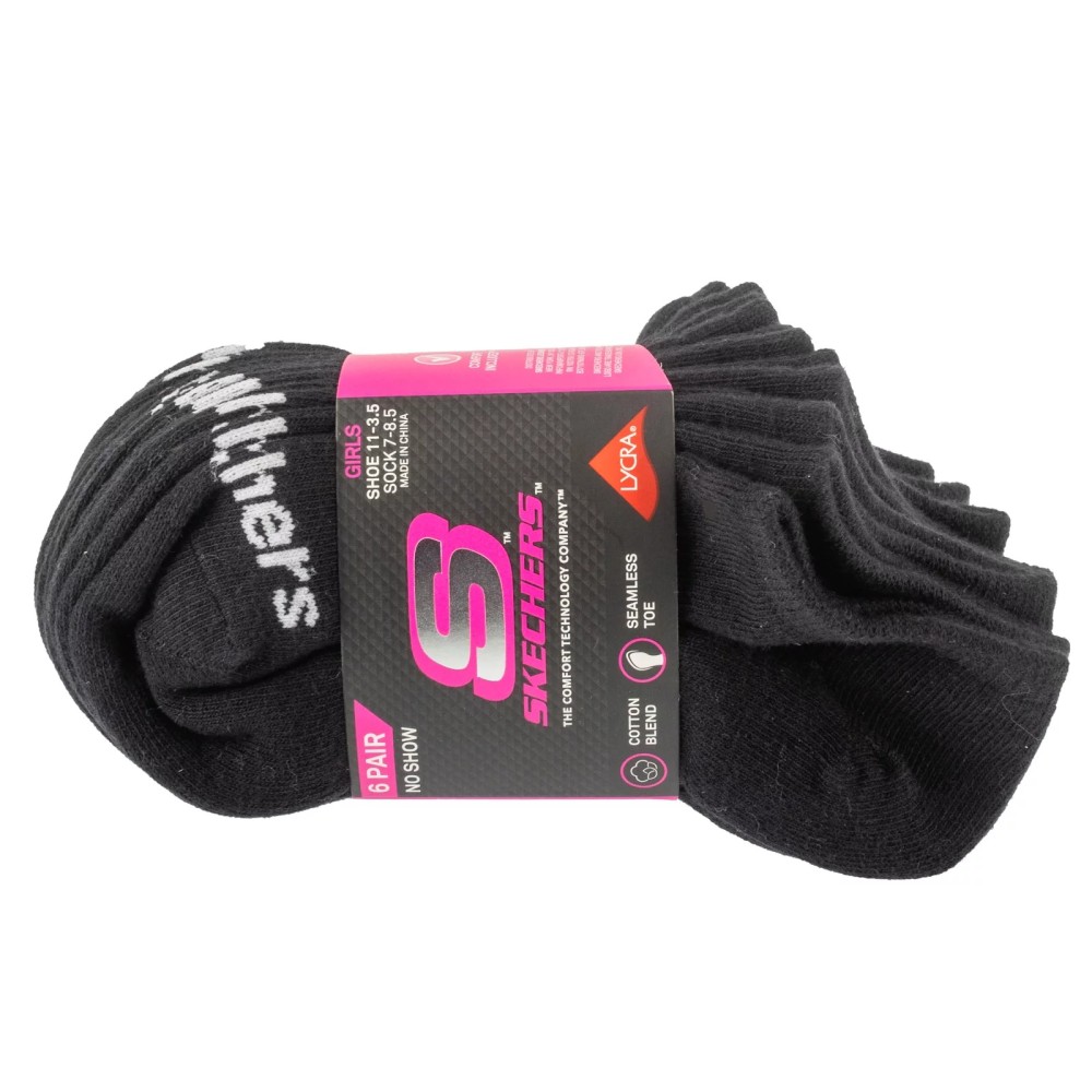 Skechers 6pk Girls Cotton Ns Socks S117880-BLK, Skechers Skechers 6pk Girls Cotton Ns Socks S117880-BLK, Skechers