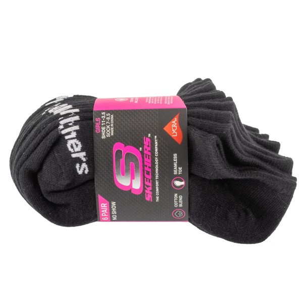 Skechers 6pk Girls Cotton Ns Socks S117880-BLK