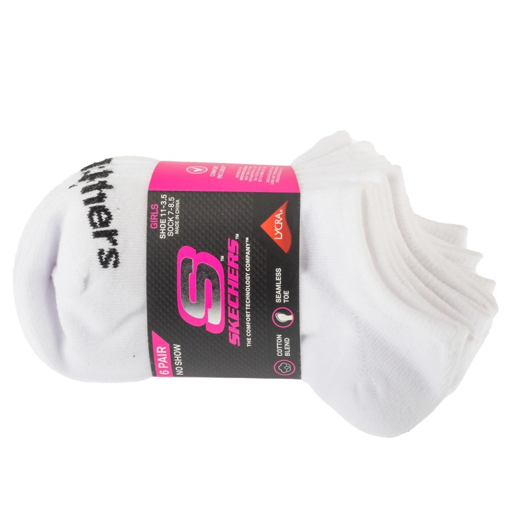 Skechers 6pk Girls Cotton Ns Socks S117880-WHT, Skechers Skechers 6pk Girls Cotton Ns Socks S117880-WHT, Skechers