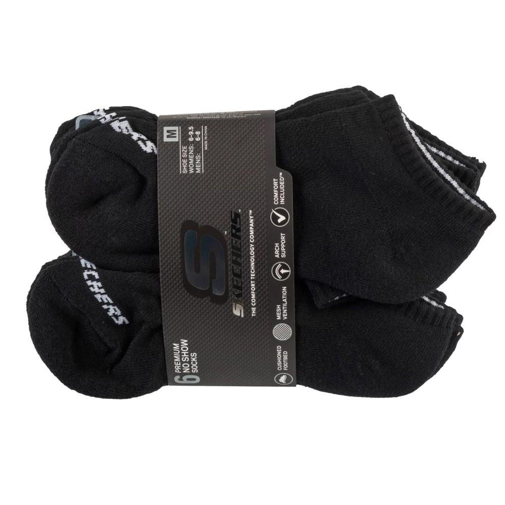 Skechers 6pk Unisex 1/2 Terry Crew Socks S118209-BLK, Skechers