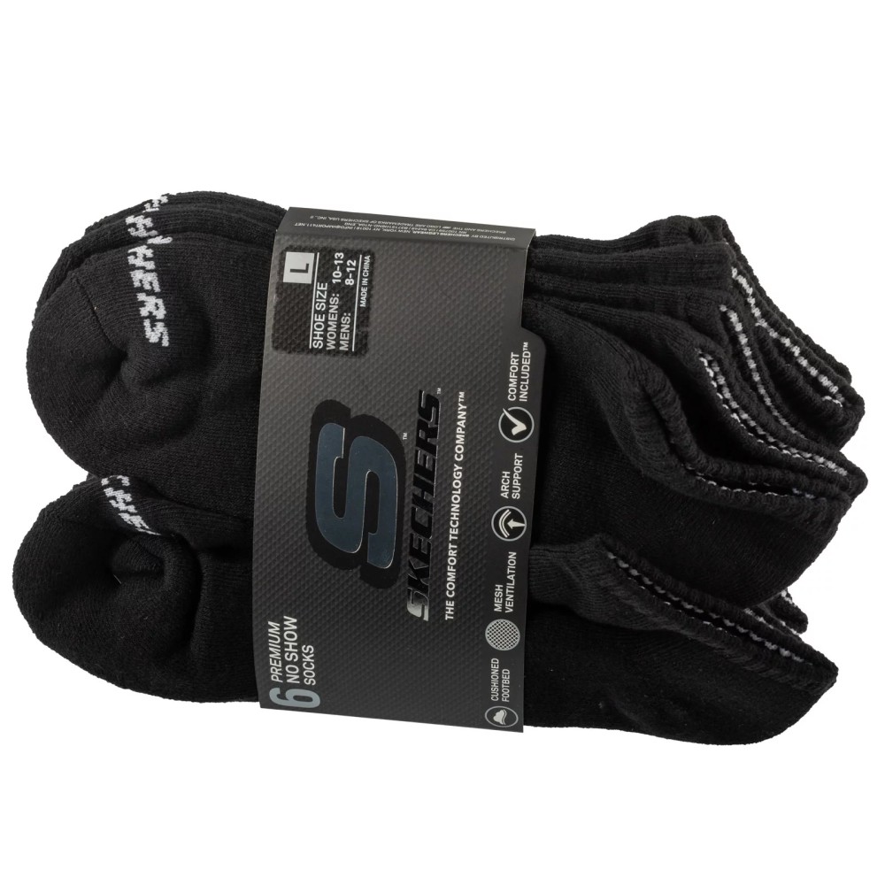 Skechers 6pk Unisex 1/2 Terry Crew Socks S118210-BLK, Skechers Skechers 6pk Unisex 1/2 Terry Crew Socks S118210-BLK, Skechers