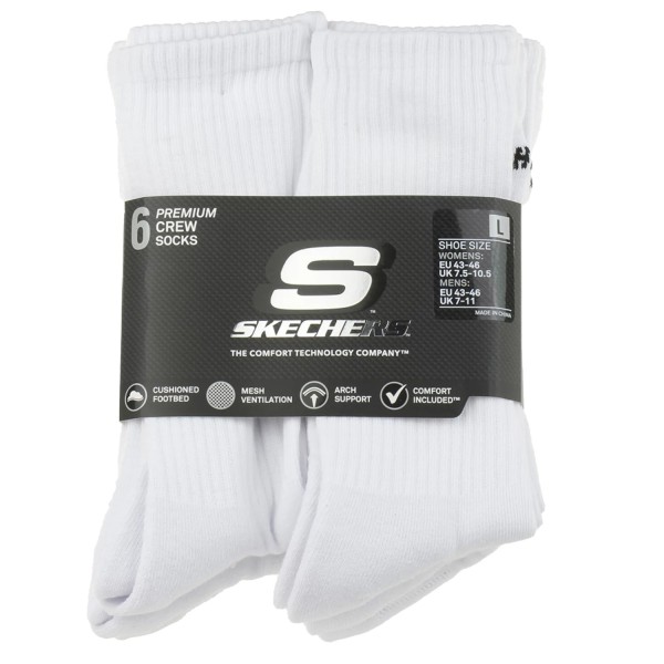 Skechers 6pk Core Crew LG Socks S118220-WHT