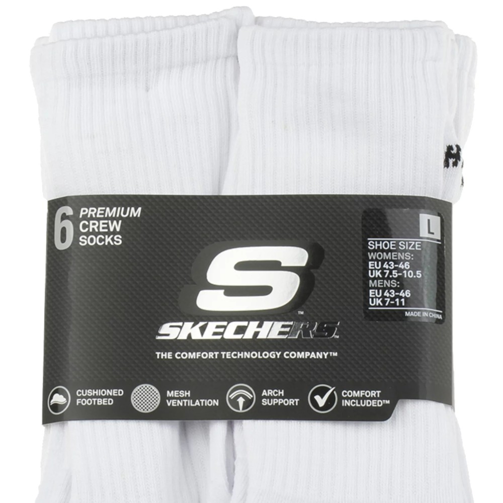 Skechers 6pk Core Crew LG Socks S118220-WHT, Skechers Skechers 6pk Core Crew LG Socks S118220-WHT, Skechers