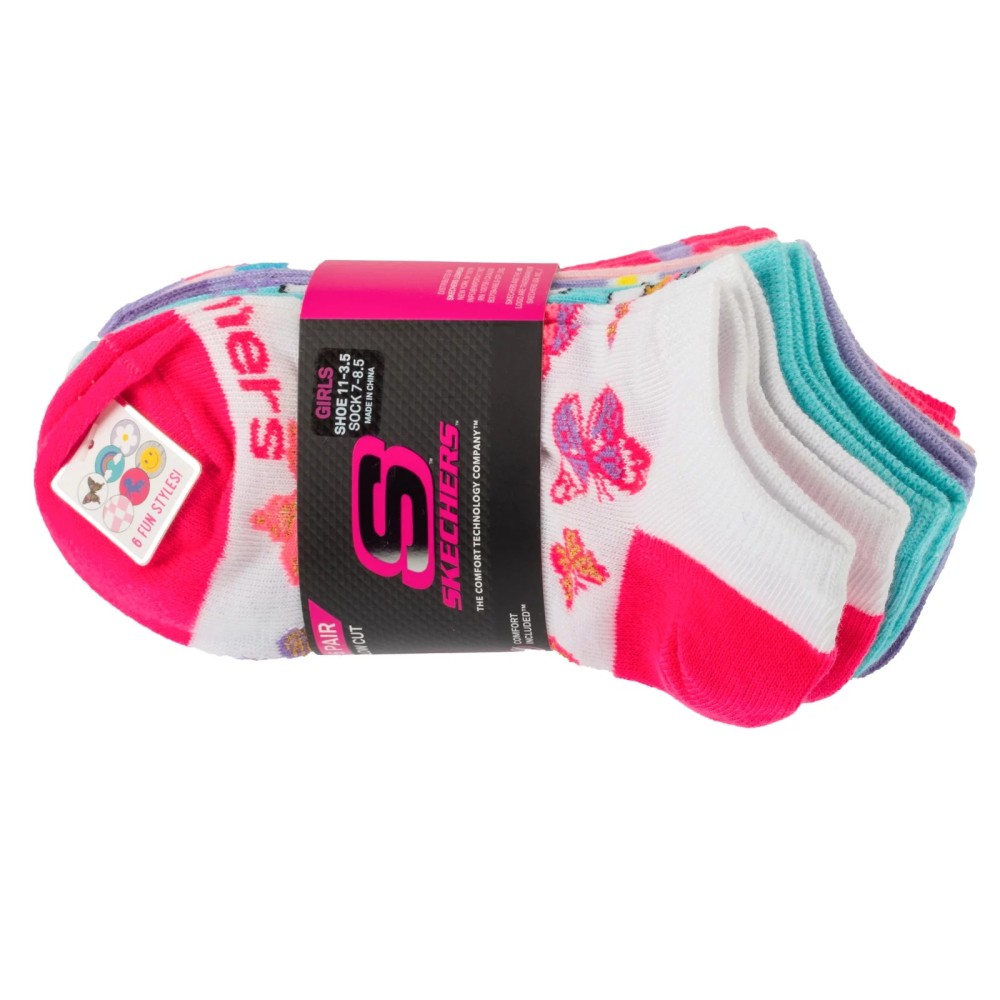 Skechers 6pk Girls Butterfly Socks S601234-MULT, Skechers