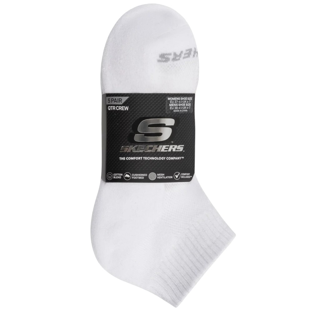 Skechers 5pk Unisex 1/2 Terry Qtr Crew S602095-100, Skechers